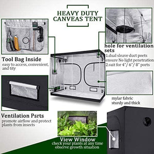 Growtent Garden 96"x48"x80" Reflective 600D Mylar Hydroponic Grow Tent with Observation Window and Floor Tray for Indoor Plant Growing